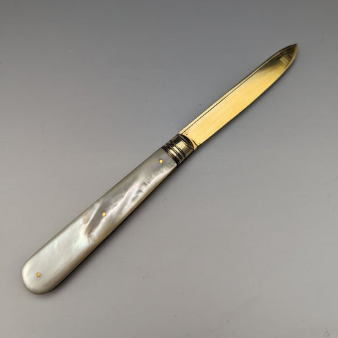 1888 British Antique White Pearl Shell Handle Pure Silver Blade Folding Pen Knife in Case